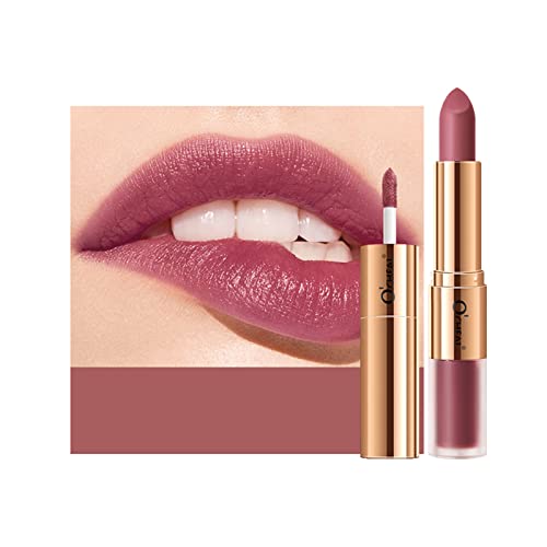 קוילגו רוז גולד 2 ב-1 שפתון מאט ושפתון נוזלי, ליפ גלוס בצבע מלא, גימור מאט, עירום, שפתון קטיפה