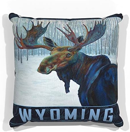 Wyoming Winter Moose Faux זמש זמש זורקים כרית מציור שמן מאת האמן קארי לר 18 x 18.