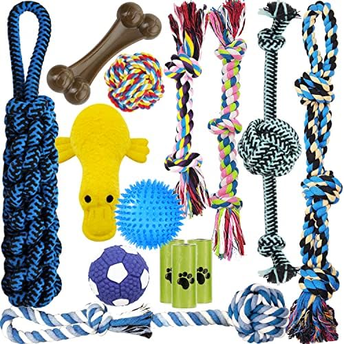 צעצועים של כלב Mlcini כלב קטיפה כלב צעצועים חבלים חבל חבל כלב צעצועים כלב צעצועים 14 צעצועים של כלבים אריזים