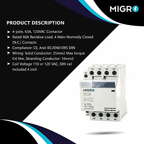 MIGRO 4 מוט, 60 אמפר, 110/120 VAC בדרך כלל סגור סליל כבד AC Contactor מחליף כמעט את כל דגמי המוט