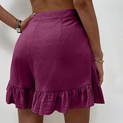 בידוביבו פשתן מכנסיים קצרים לנשים מקרית קיץ, נשים מכנסיים קצרים גבוהה אלסטי מותן קפלים לפרוע מכנסיים
