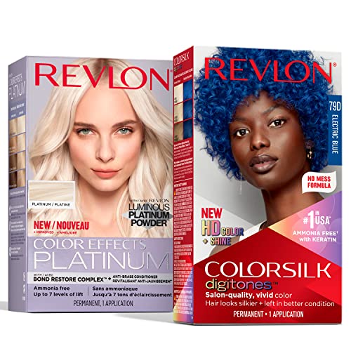 צרור צבע שיער קבוע של רבלון צבעדיגיטונים משי עם קרטין, כחול חשמלי 79 + צבע שיער קבוע של רבלון, ערכת הדגשת אפקטים