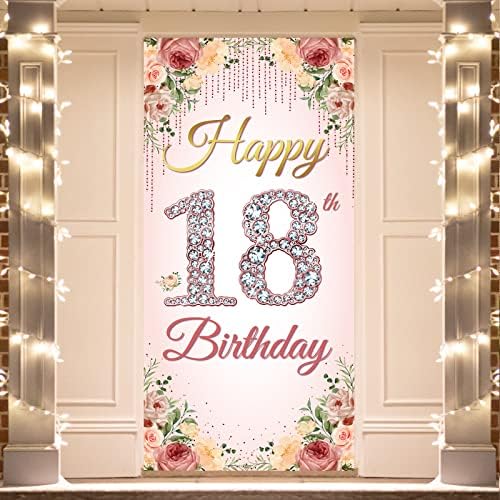 קישוטי יום הולדת 18 לילדות, יום הולדת 18 שמח דלת באנר רקע, 18 בן שנה מסיבת יום הולדת חצר סימן פוסטר