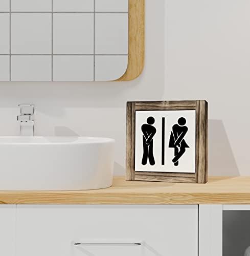 שלט פלאק עץ בשירותים, פלאק עץ קופסא עיצוב שולחן כתיבה 5.9 × 5.9 × 0.7 אינץ