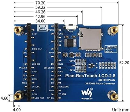 70.20 × 50.20 ממ ST7789 מגע התנגדות כובע מודול מסך LCD עבור RPI עבור Raspberry Pi Pico