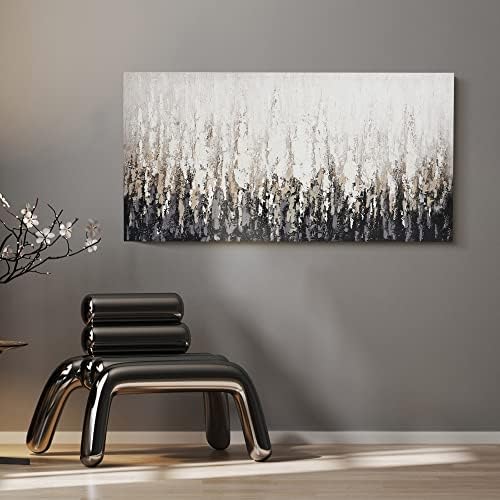 ציור שמן מופשט מצויר ביד על בד-20 על 40 אינץ '- אמנות קיר מודרנית בשחור לבן לעיצוב חדר שינה או סלון: יצירות
