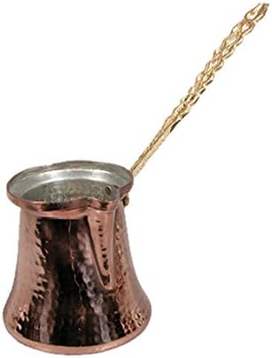 פליז פרימיום נחושת קפה טורקי סיר חם יותר עם ידית, גם לתה ערבי יווני 2-3 אנשים