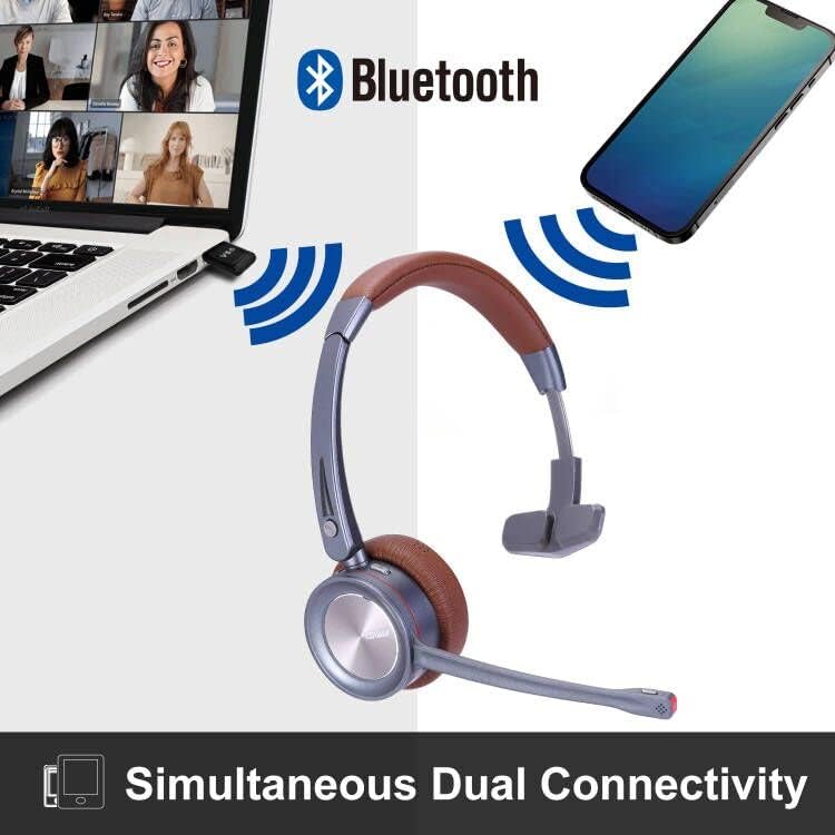 אוזניות Bluetooth של Beebang עם ביטול רעשי מיקרופון למוקד טלפוני, אוזניות אלחוטיות מונו עם מתאם USB