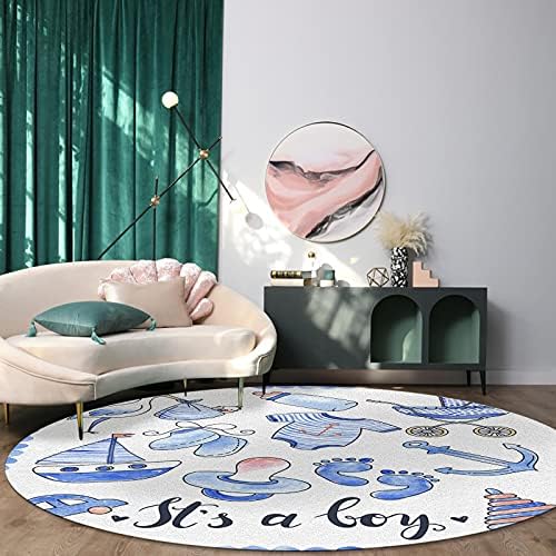 שטיח שטח עגול גדול לחדר שינה בסלון, שטיחים 5ft ללא החלקה לחדר ילדים, חסידה כחולה עם מתנה לתינוק שטיחים שטיחים