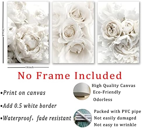 קיר ורד לבן קיר קיר אמנות פרחים לבנים תמונה לסלון חדר שינה ציורי פרחים אדמונית לבנה קיר פרחוני