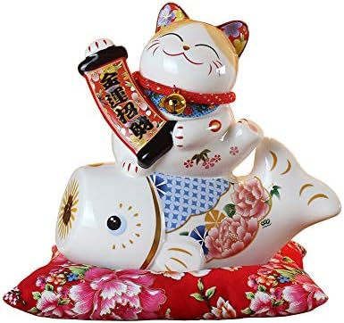 Gvuha סיני פנג שואי לבן קרמיקה חתול מזל דמות מנקי נקו קופסת כסף חתול מזל קסם חזירי חזיר חזיר וחתול דגים,