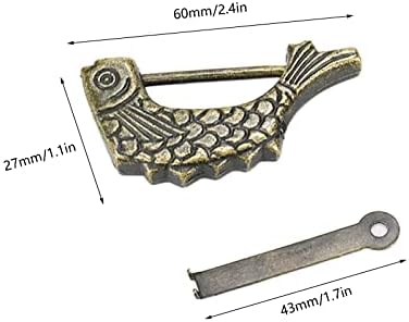 מנעול מפתח דגים של קומגרוט נעילת וינטג 'עתיקה מנעולי רטרו דקורטיביים סיניים מנעול ישן קטן לתיבה מזוודה קופסא קופסאות