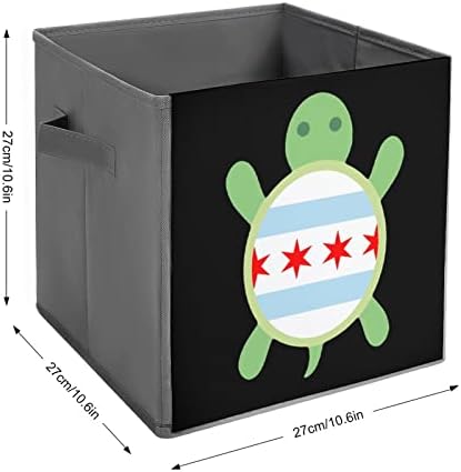 דגל שיקגו צב צב אחסון מתקפל פחי הדפסה קופסאות סלי בד עם ידיות לצעצועי בגדים, 11x11x11