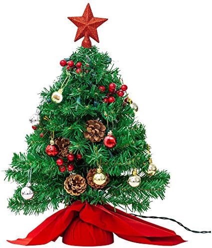 Joiedomi 23 אינץ 'עץ חג המולד, עץ אורן מיני מלאכותי של אורות אורן עם אורות חוט וקישוטים של LED, עיצוב