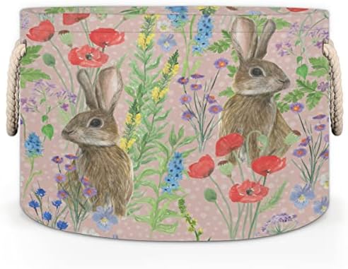 חג הפסחא שמח ארנבות מצחיקות סלים עגולים גדולים לאחסון סלי כביסה עם ידיות סל אחסון שמיכה למדפי