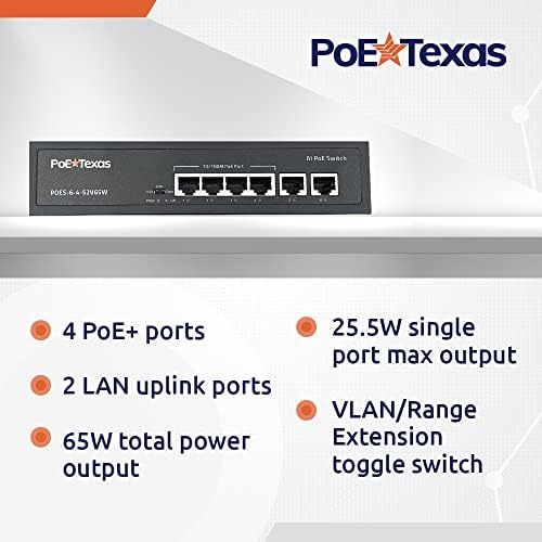 POE TEXAS POE+ עד 12V 25W SPLITTER/CONVERTER ו- POE SWITCH 4 יציאה - 802.3AF/ב- Power Over Ethernet עם 4 POE+ יציאות
