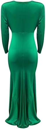 שמלות נוקמופו לנשים 2023 מסיבה אופנה המותניים בצבע אחיד המותניים סינון פרע שמלת שרוול ארוך צווארון V