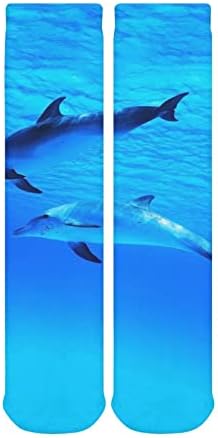חתול עשב דולפין ב עמוק כחול ים עבה גרבי חידוש מצחיק הדפסת גרפי מזדמן חם אמצע צינור גרביים לחורף