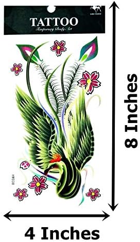 Nipitshop 1 גיליון יפה פרחים יפהפיים בירור ירוק פלמינגו טווס קריקטורה קעקוע זמני אמנות גוף