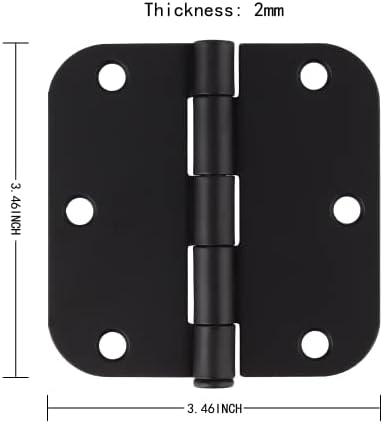 ציר דלתות Wellocks 3.5x3.5 אינץ '3 חבילה מט שחור שחור מעוגל פנים מעוגל דו -סטנדרטי חדר שינה מקורה דלת