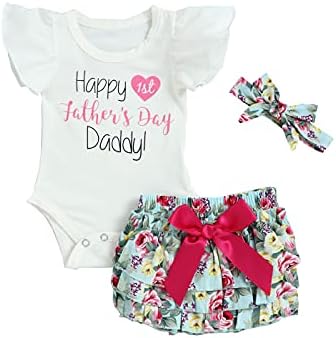 תלבושות של יום האב הראשון שמח תלבושות יילוד בנות בנות קיץ בנות תינוקות רומפר ＋ מכנסיים פרחים