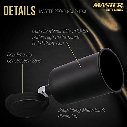 Master Elite 1000 מל שחור אלומיניום כוח הכבידה ריסוס ריסוס צבע אקדח כוס אקדח עם מכסה דחיפה מפלסטיק נטול טפטוף-כוס