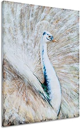 Galleriewalla Peacock Canvas אמנות קיר - ציור שמן מבעלי חיים מופשט עם מרקם - יצירות אמנות אנכיות מזל לסלון