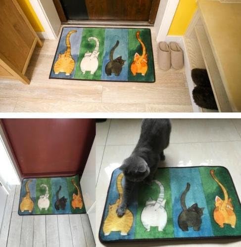 אוכל 24 איקס 16 מזל חתול החלקה שטיח רצפת מחצלות לבית ארבעה חמוד ' חתולים זנבות דפוס דלת שטיח,
