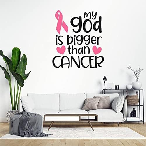 שלי אלוהים הוא גדול יותר מאשר סרטן ויניל מדבקות קיר ורוד סרט קיר מדבקות לוחמת סרטן מודעות מדבקות לוחם דקורטיבי