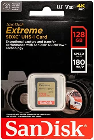 כרטיס זיכרון סנדיסק אקסטרים 128 ג ' יגה-בייט עובד עם סוני אלפא איי-7-סי, איי-6600, איי-6100, איי-6400 חבילה