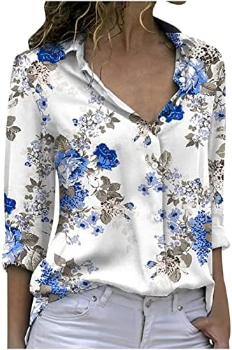 גברות גולש גולף סטרץ 'חולצת בראנץ' כפתור כלפי מעלה חולצות חולצות טשירט ארוכות שרוול ארוך פרחי פרח