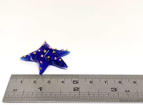 צלמיות מיניאטוריות של Sansukjai Starfish בעלי חיים בעלי חיים מפוצצים ביד זכוכית קיטוש מתנה אספנית, כחול