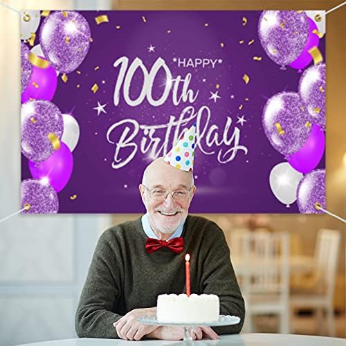 המגר 6 על 4 רגל שמח 100 יום הולדת באנר רקע - 100 שנים יום הולדת קישוטים ספקי צד לנשים-סגול