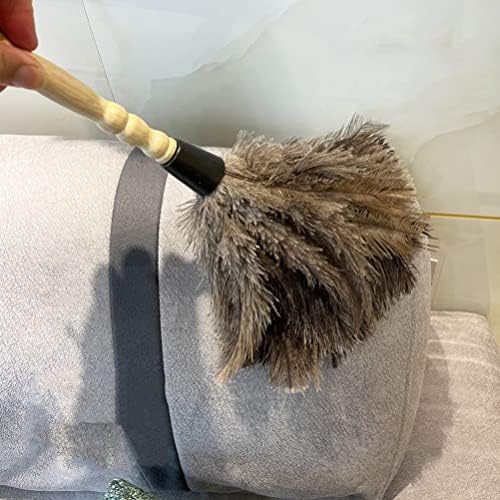 Zerodeko Ostrich Duster Fluffy Handbeld Duster טבעי מקורי יען מקורי ציוד ניקוי מברשות עם ידית עץ