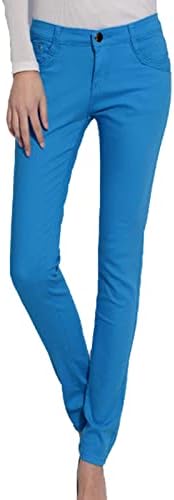 Maiyifu-GJ לנשים מותניים גבוהים מלחמה ג'ינס סקיני צבע מוצק מזדמן דק עיפרון עיפרון ג'ינס רזיה קת מכנסי