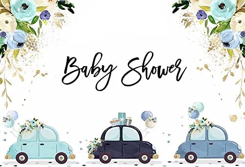 נסיעה 7x5ft על ידי תפאורת מקלחת לתינוקות לבנים בלוני רכב כחולים פרחונים מבורכים שלט מסיבת תינוקות