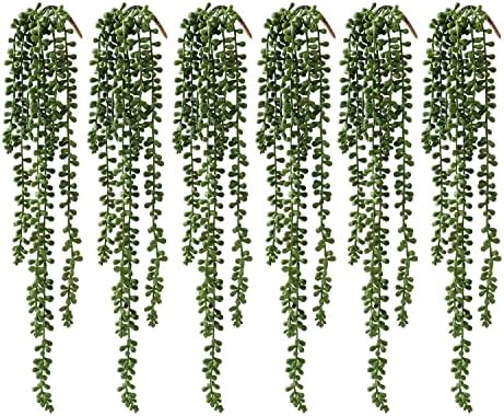 Dallisten 6 PCS בשרניים מלאכותיים צמחים תלויים, מחרוזת מזויפת של צמחי ירק של פנינים, קישוט