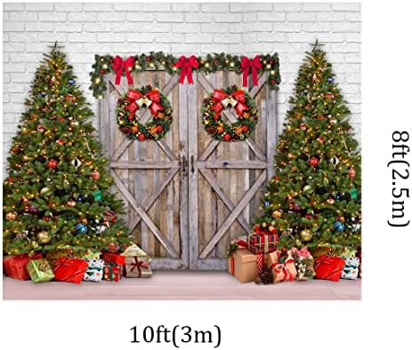 קייט 7 * 5 רגל עץ דלת מול שני חג המולד עץ צילום תפאורות לבן ביק קיר חג המולד זר משפחה חג מסיבת תמונה רקע