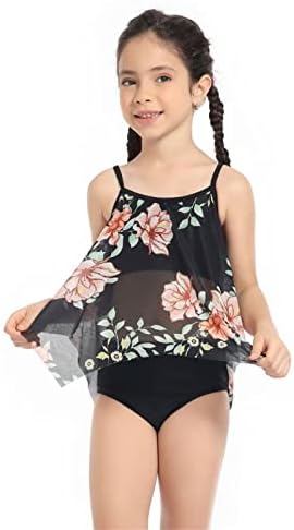 תינוקת לשחות חליפת נוער בנות שתי חתיכה בגדי ים בגד ים ילדים ילדה ללא שרוולים רשת פרחוני הדפסת