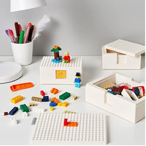 תיבת I-K-E-A Bygglek Lego® עם מכסה, סט של 3, לבן