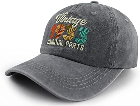 וינטג '1933 כובעי חלקים מקוריים לגברים נשים, כותנה שטופה מתכווננת רקומה כובע בייסבול יום הולדת 90