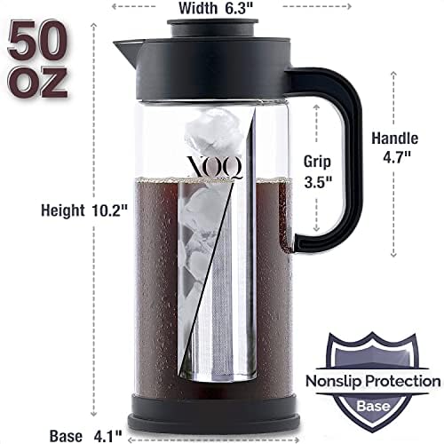 יצרנית קפה קפה קרה של XOQ + ערכת צ'ילר + 50oz/1.5L זכוכית יצרנית מבשלת קרה - יצרנית קפה קרס ויצרנית תה קרח - קנקן