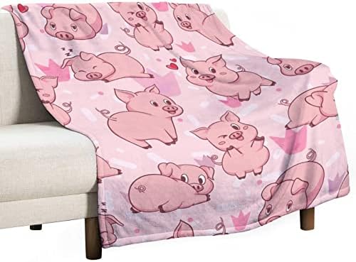 מתנות שמיכות חזיר, 40 x50 צמר פלנל זורקים שמיכה רכה לבנות מבוגרים בנים, קלים משקל, נוח, שמיכה עם חזיר חמוד