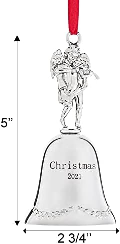 קישוט פעמון חג המולד של קליקל 2021 - קישוט חג מולד מכסף מבריק 2021 - קישוט פעמון מלאך לעץ חג המולד