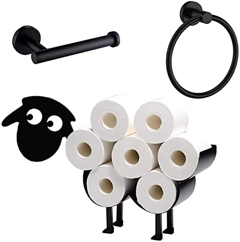נייר טואלט של פרפר 8 מחזיק גלילים טבעת מגבת ומחזיק נייר טואלט קיר, 3 חלקים חומרת אמבטיה שחורה