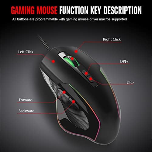 עכבר קווית 7 לחצנים מאקרו לתכנות 6400 דפי עכבר משחקים עם נשימה אור עבור מחשב נייד שולחני