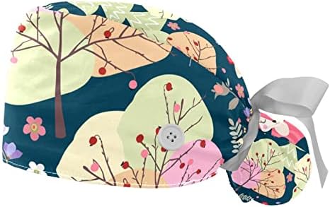 2 חבילות כובעי עבודה עם רצועת זיעה לנשים, שועל יער שועל דפוס פרחים חמוד קוקו קוקו כובעים