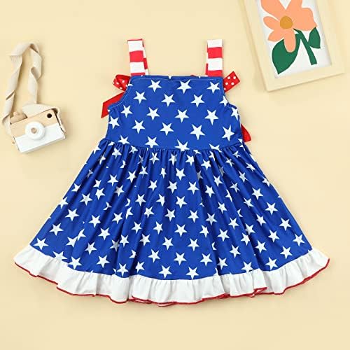 Beqeuewll פעוט יום עצמאות תלבושת לילדים בנות שמלות הלטר 4 ביולי שמלת פס דגל אמריקאית שמלה מתלה