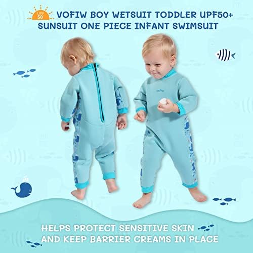 Vofiw חליפת צלילה לתינוקות לבנים פעוטות 2 ממ ניאופרן אחורי רוכסן תינוקות חליפות רטובות בגד ים