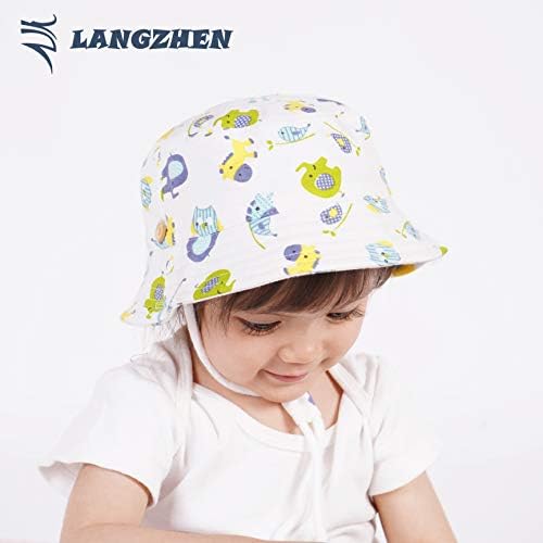 כובע הגנת שמש של לנגז'ן לילדים בנים פעוטות בנות רחבות שולי קיץ משחק כובע כותנה כובע דלי תינוק עם רצועת